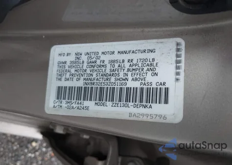 2003 Toyota Corolla Le из США, поврежденный, VIN 1NXBR32E53Z051169